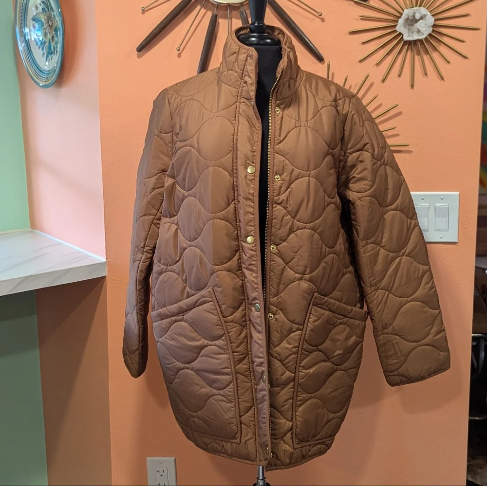 J Crew Large Quilted Cocoon Puffer Coat Primaloft Dark Nutmeg Brown AQ470 - Picture 7 of 16